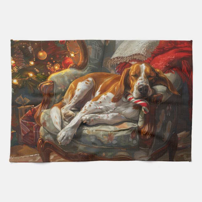 Linge De Cuisine American English Foxhound Chien Festif de Noël (Horizontal)