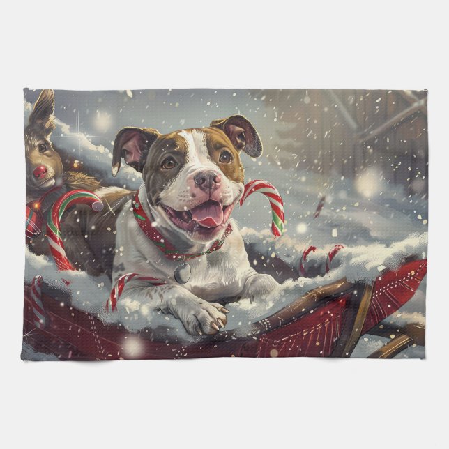 Linge De Cuisine American Staffordshire Chien Festif de Noël (Horizontal)