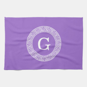 Linge De Cuisine Améthyste Wht Cadre Rnd Clé Grecque Monogramme Ini