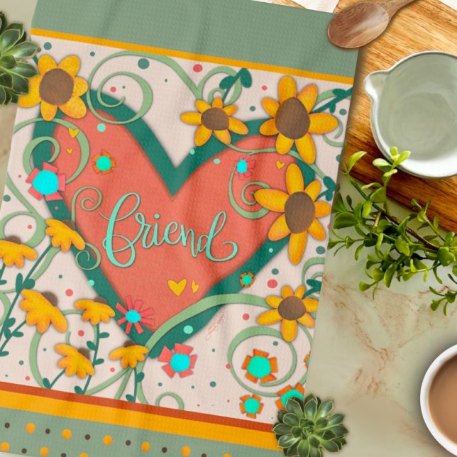Linge De Cuisine Ami Coeur Amusant Chic Floral élégant Faisy (Créateur téléchargé)