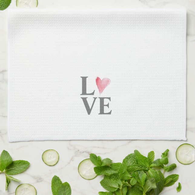 Linge De Cuisine AMOUR Aquarelle rose douce Coeur Valentine Art (Plié)