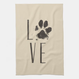 Linge De Cuisine Amour avec animal Empreinte de patte Brown Grunge 