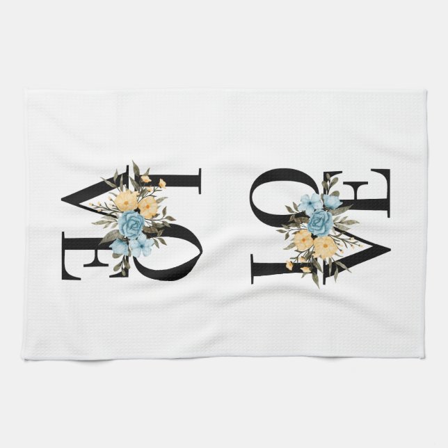 Linge De Cuisine Amour Avec Fleurs Design (Horizontal)