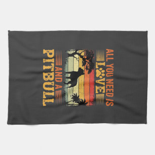 Linge De Cuisine Amour de Pitbull Coucher de Soleil Rétro Chien