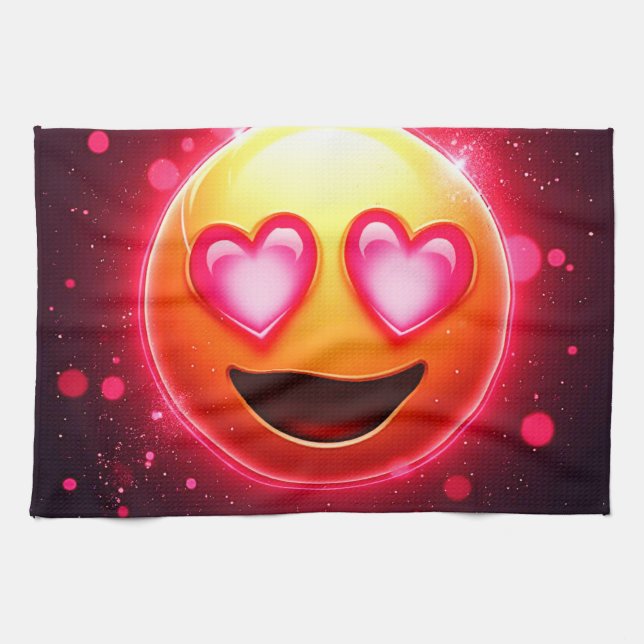 Linge De Cuisine Amour Frappé Coeurs Emoji (Horizontal)