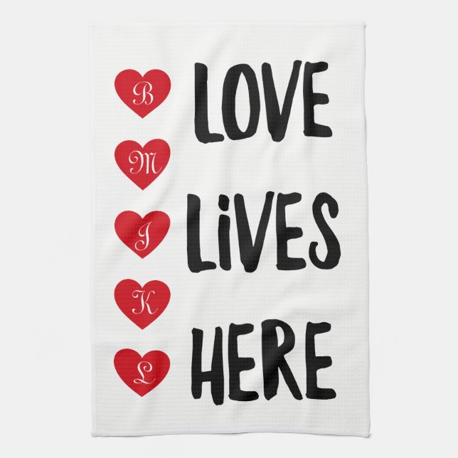 Linge De Cuisine Amour Vit Ici Monogramme Blanc (Vertical)