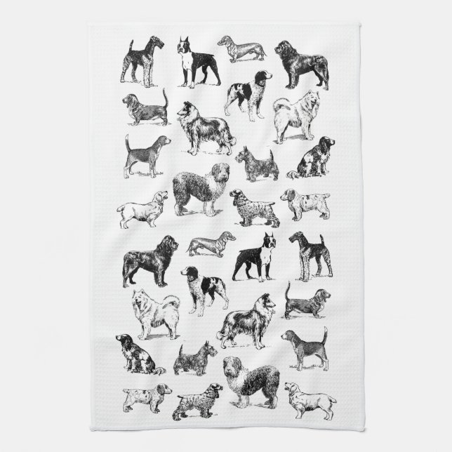 Linge De Cuisine Amoureux des chiens noir et blanc (Vertical)
