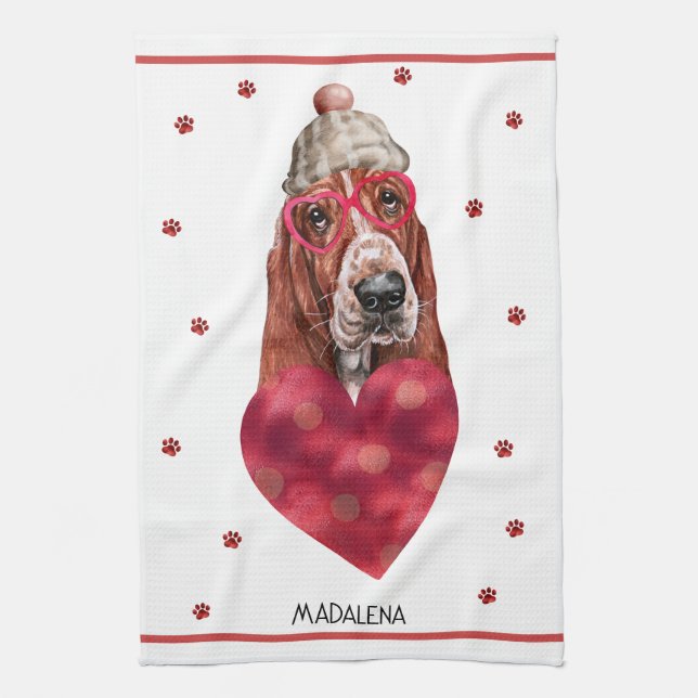 Linge De Cuisine Amoureux des chiens Valentine Cadeau Basset Hound (Vertical)