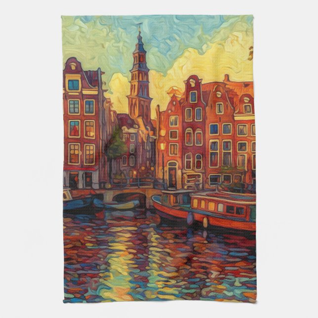 Linge De Cuisine Amsterdam canal maisons de style van Gogh (Vertical)