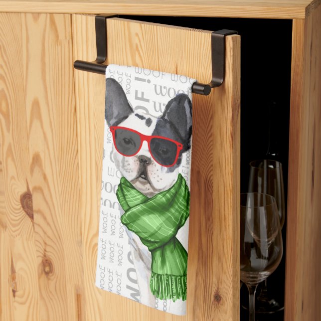Linge De Cuisine Amusant chien Boston Terrier Noël (Pliage en tiers)