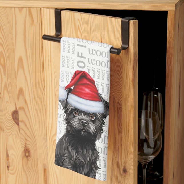 Linge De Cuisine Amusant chien de vacances Affenpinscher Noël (Pliage en tiers)
