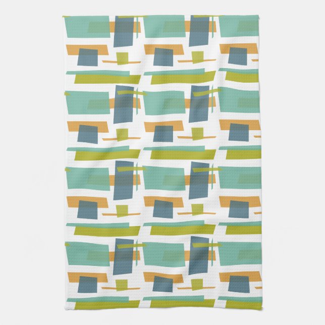 Linge De Cuisine Amusants Rectangles Motif Vert Orange Bleu Rétro (Vertical)