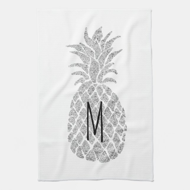 Linge De Cuisine ananas monogramme parties scintillant argent (Vertical)
