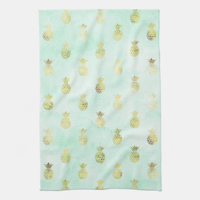Linge De Cuisine Ananas Tropical Mint Gold (Vertical)