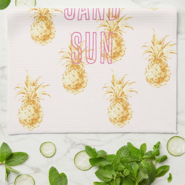 Linge De Cuisine Ananas Tropical Pink Or Blush (Plié)