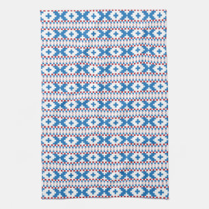 Linge De Cuisine Anciens signes lettons bleu, rouge, blanc art popu