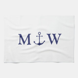 Linge De Cuisine Ancrage nautique marine bleu blanc couple monogram