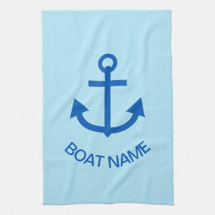 Linge De Cuisine Ancre Bleu Personnalisé Nom de bateau Bleu pâle