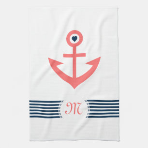 Linge De Cuisine Ancre de bateau nautique corail Bleu décoratif