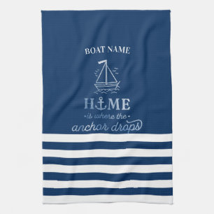 Linge De Cuisine Ancre de bateau nautique rayée bleu marine  