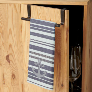 Linge De Cuisine Ancre nautique bleu Denim & blanc