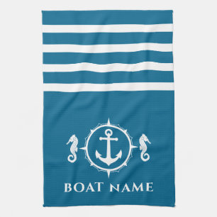 Linge De Cuisine Ancre nautique Cheval de mer Nom du bateau Aqua Bl