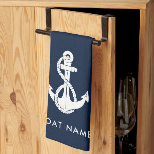 Linge De Cuisine Ancre nautique Nom du bateau bleu marine Personnal