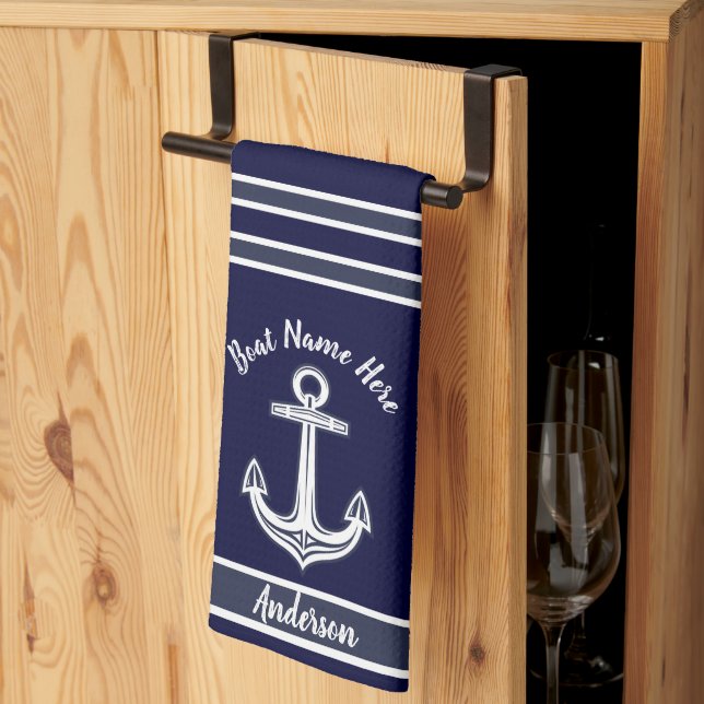 Linge De Cuisine Ancre nautique personnalisée Salle de bain bleu fo (Pliage en tiers)