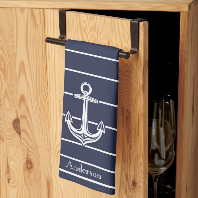 Linge De Cuisine Ancre nautique personnalisée Salle de bain Ocean N (Pliage en tiers)