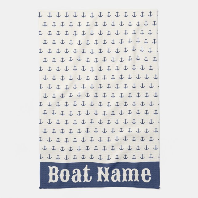 Linge De Cuisine Ancre nautique Rayures côtières Marine bleu crème (Vertical)