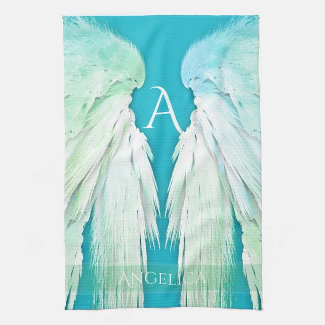 Linge De Cuisine ANGEL WINGS Monogramme Nom Fresh Ombre (Vertical)
