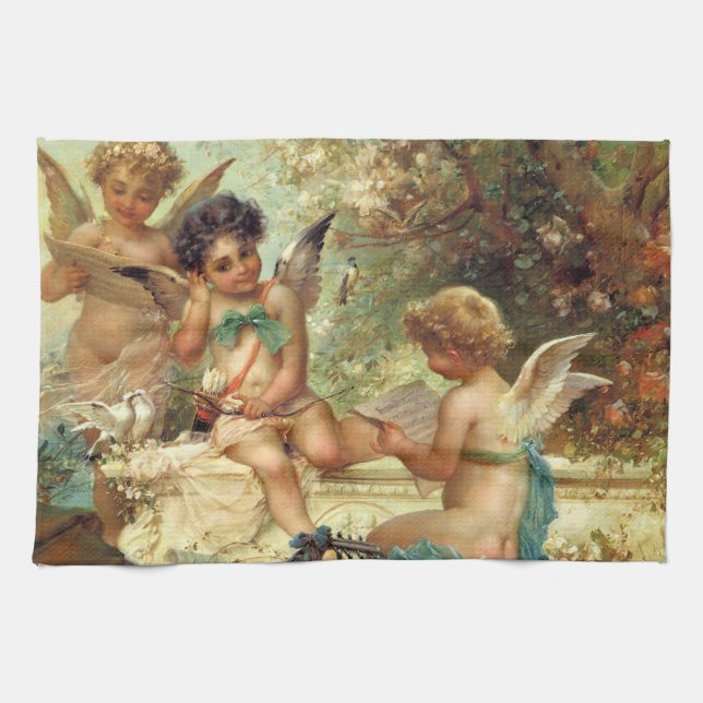 Linge De Cuisine Angels de musicien par Hans Zatzka, Art Victorien (Horizontal)