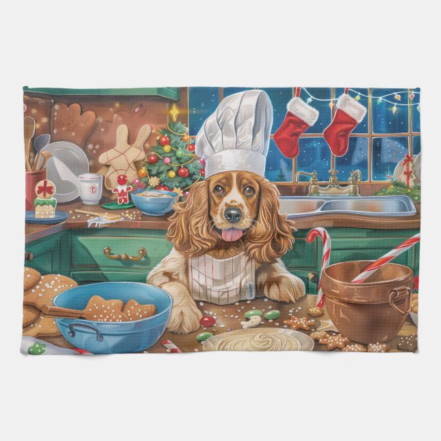 Linge De Cuisine Anglais Cocker Spaniel Vacances Baking : Noël (Horizontal)