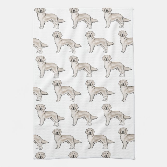 Linge De Cuisine Anglais Crème Golden Retriever mignon chien Motif (Vertical)