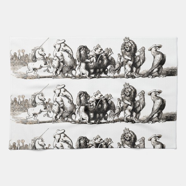Linge De Cuisine Animal Cute Art Unicorn Elephant Lion Zoo (Horizontal)