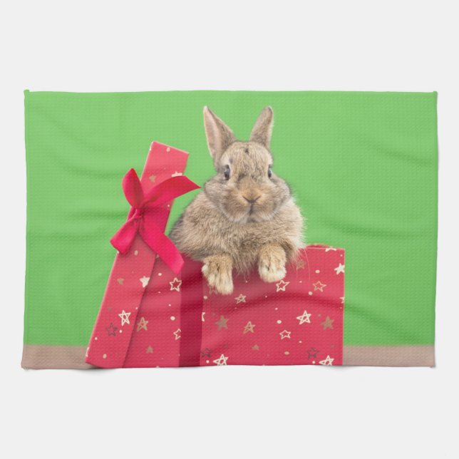 Linge De Cuisine Animaux de bébés cutest | Bunny vacances de Noël (Horizontal)