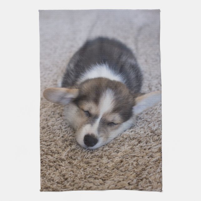 Linge De Cuisine Animaux de bébés cutest | Corgi Chiot sur Shag Rug (Vertical)