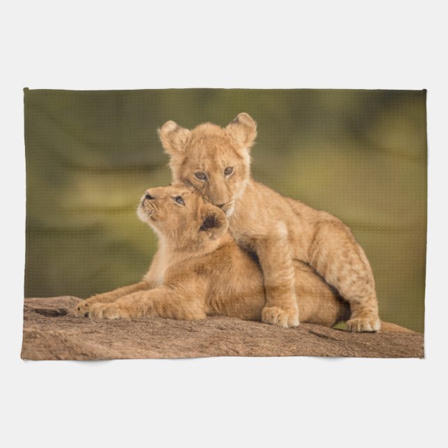 Linge De Cuisine Animaux de bébés cutest | Deux Lions Cubs (Horizontal)