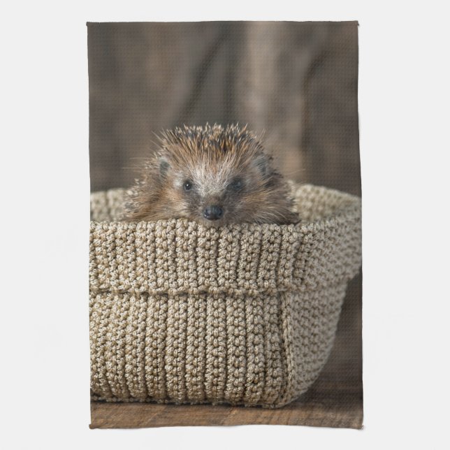Linge De Cuisine Animaux de bébés cutest | Hérisson dans un panier (Vertical)