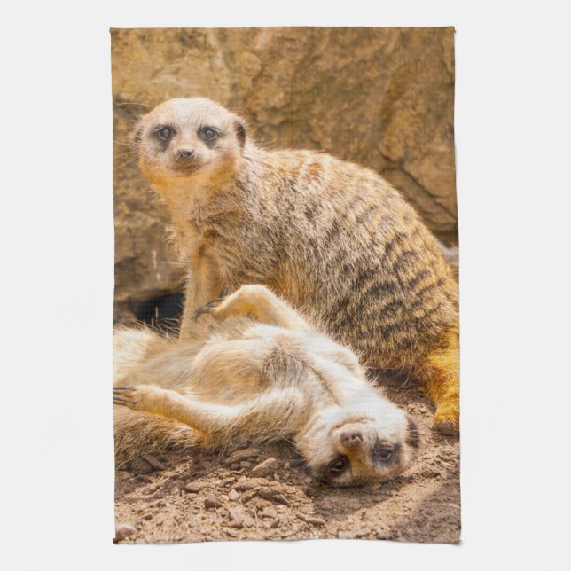 Linge De Cuisine Animaux de bébés cutest | Meerkats joueurs (Vertical)