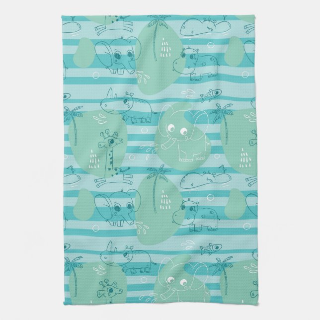 Linge De Cuisine Animaux mignons jouant avec de l'eau 1 (Vertical)