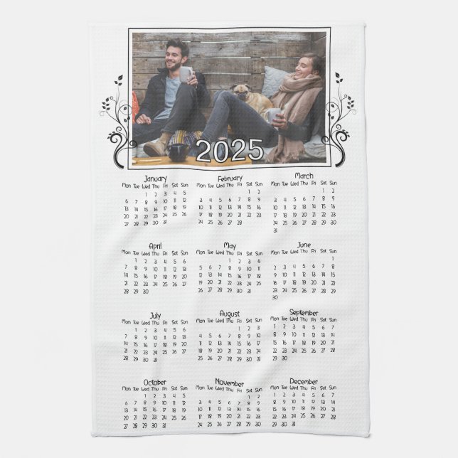 Linge De Cuisine Année 2025 Calendrier photo avec feuillage (Vertical)
