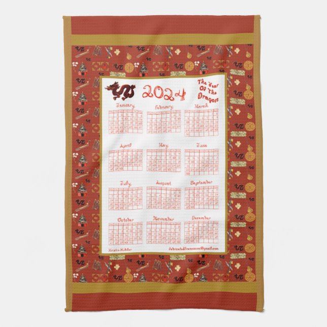 Linge De Cuisine Année Civile 2024 Du Dragon Chinois Favoris (Vertical)