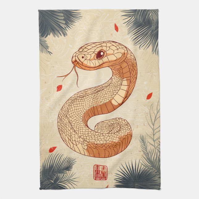 Linge De Cuisine Année du serpent Majestic Cobra Double Bonheur (Vertical)