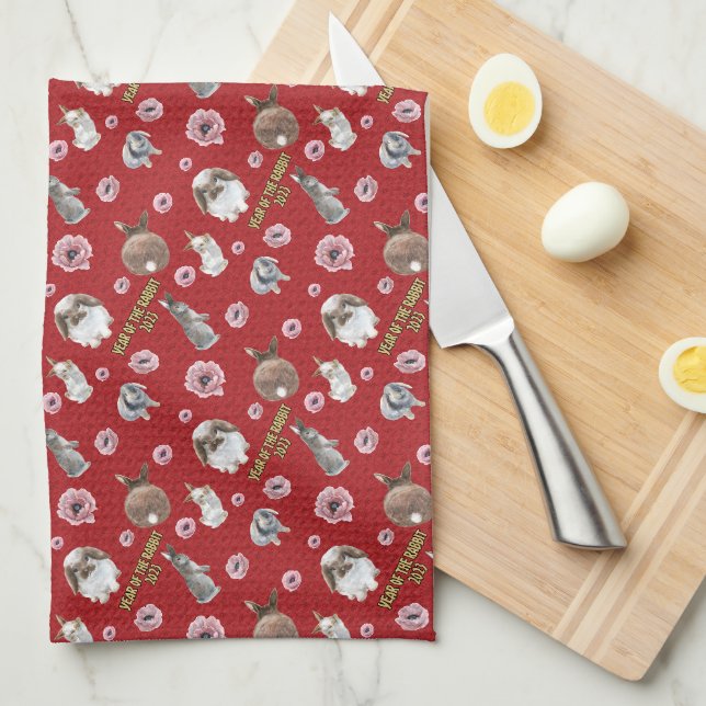 Linge De Cuisine Année lunaire chinoise du Motif Rabbit 2023 (Quart Plié)