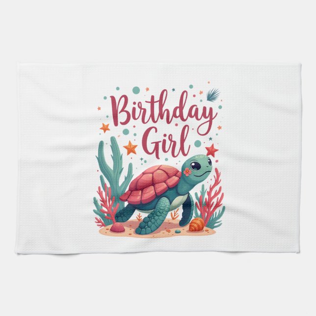 Linge De Cuisine Anniversaire Fille Tortue de mer Thème Anniversair (Horizontal)