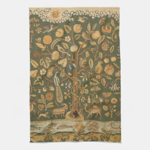 Linge De Cuisine Antique anglais broderie Tree of Life & licorne