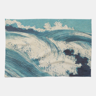 Linge De Cuisine Antique Japonais Bleu Vagues Océan Imprimer