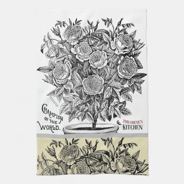 Linge De Cuisine Antique Rosebush - Votre choix de texte (Vertical)