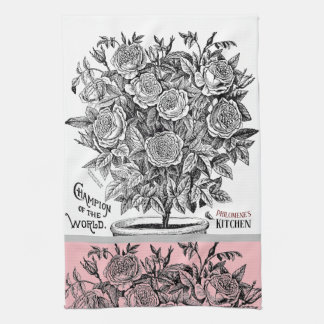 Linge De Cuisine Antique Rosebush - Votre choix de texte rose